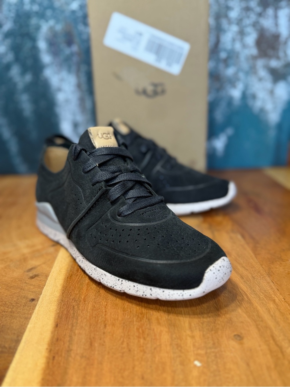 UGG Minimalist Tye Black Nubuck Perforated Sneakers Size 6 NIB